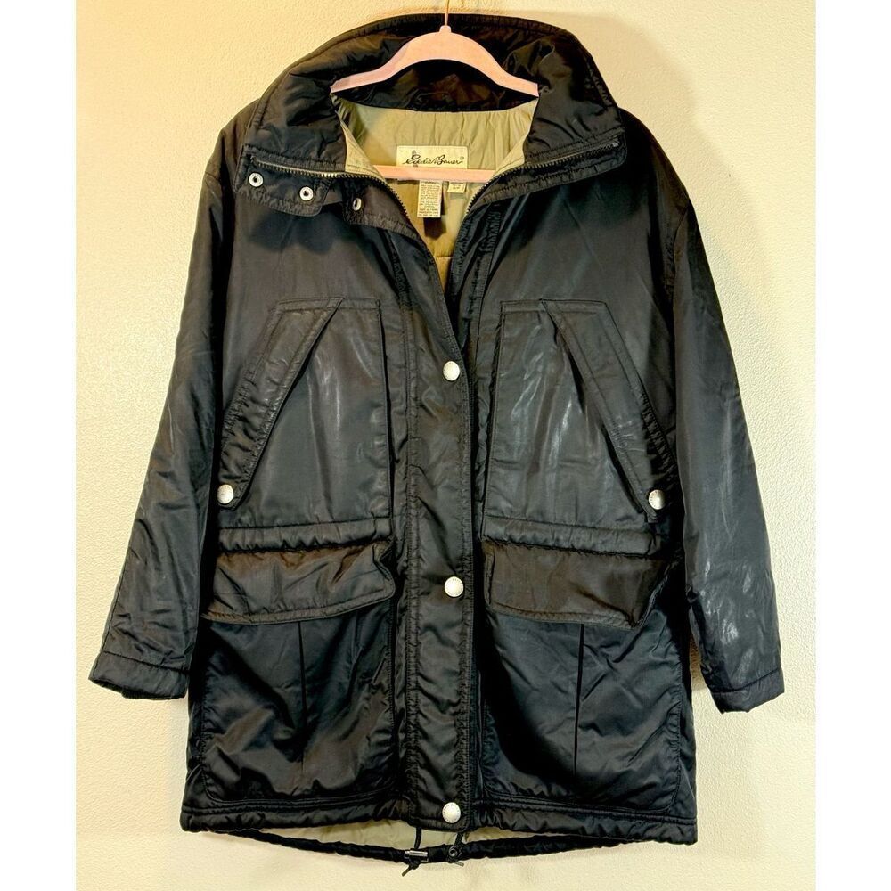 Vintage Eddie Bauer Hooded Black Parka Insulated Jacket Women's Small